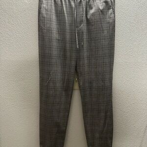 H&M Gray Ankle Cropped Pants with Plaid Pattern